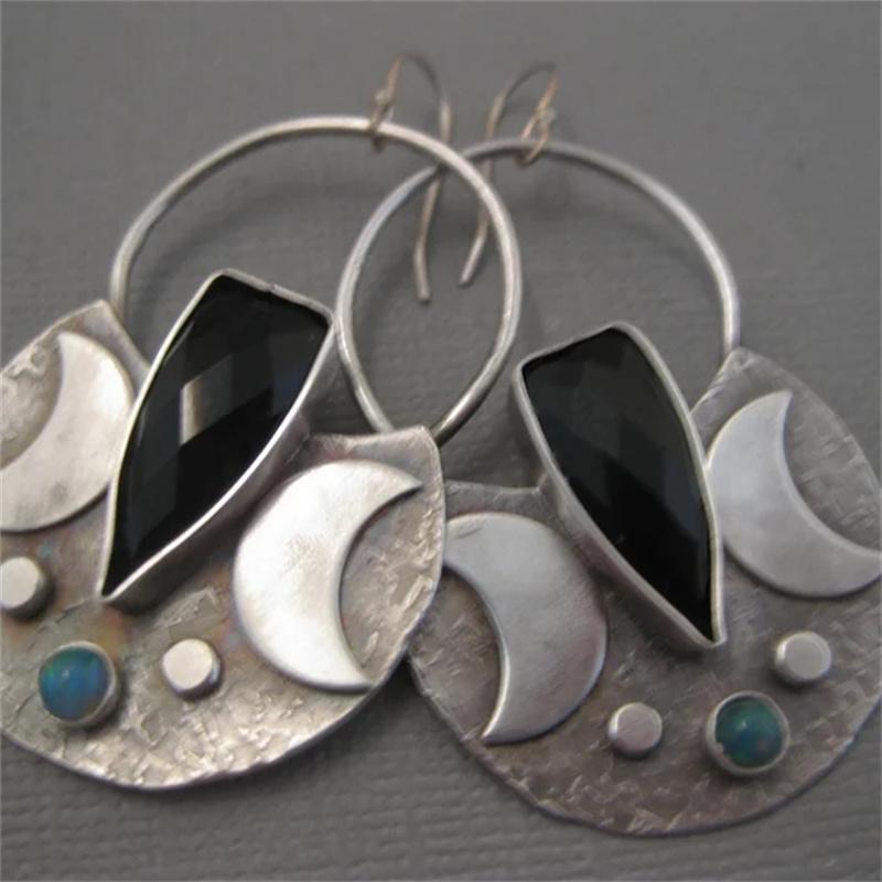 Delicate Moon Black Blue Stone Earrings for Women Copper Color Dangle Earrings Zircon