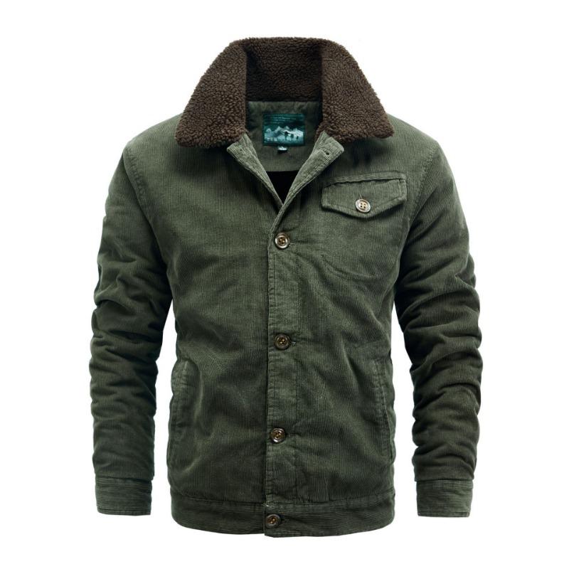 

Осенне-зимняя вельветовая одежда с лацканами из хлопка с подкладкой, короткая летная одежда, верхняя теплая хлопковая одежда, мужская бархатная одежда, большой размер, свободная 5XL зелёный