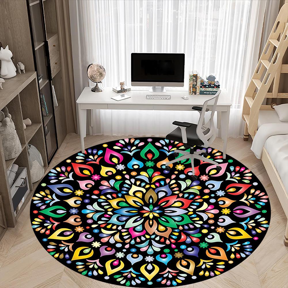 1pc Colorful Mandala Pattern Carpet for Office Non-Slip, Round Carpet, Soft & Comfortable, Carpet for Office, Round Floor Mat yy251225146
