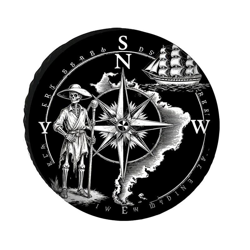 Pirate Skeleton Compass Nautical Map Tire Cover Durable Polyester Universal All Seasons Vehicle Accessory