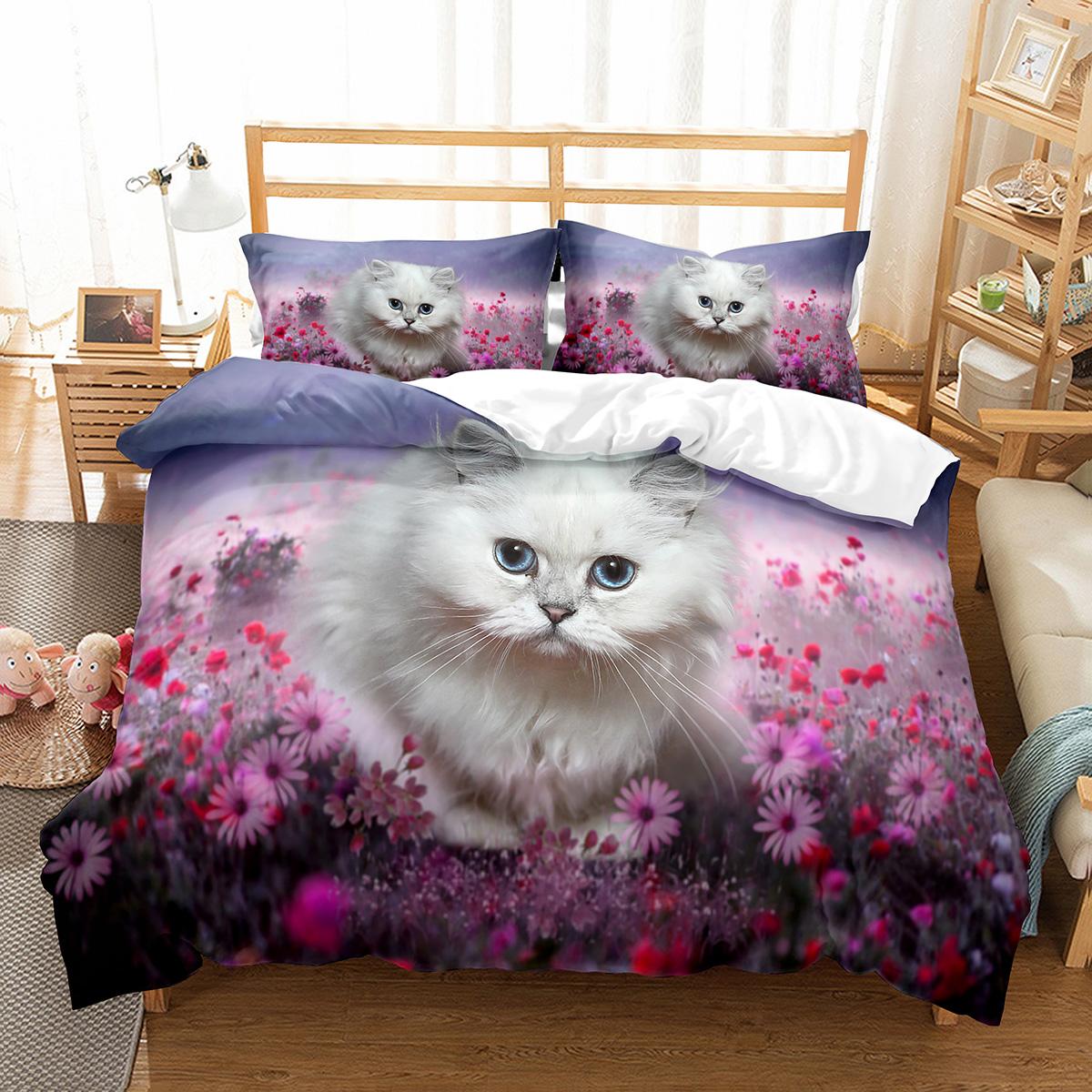 

Комплект постельного белья с рисунком кота, комплект постельного белья для близнецов с милым котенком для мальчиков, полиэстер, таинственный милый кот, королевский размер, пододеяльник EU single(135x200cm)