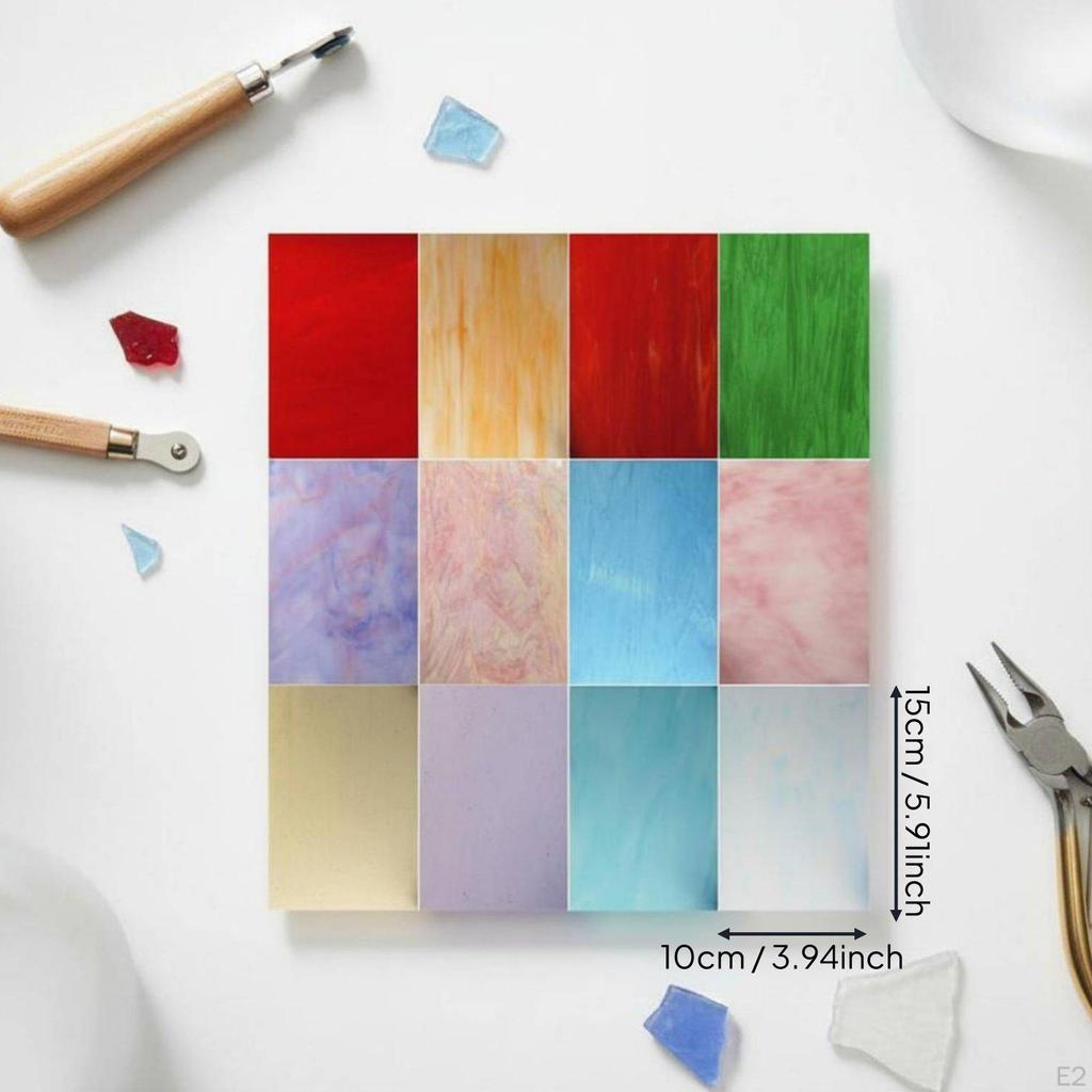 12 Pieces Stained Glass Sheets MultiColor Assortment Colored Panes Rainbow Colors Supplies for