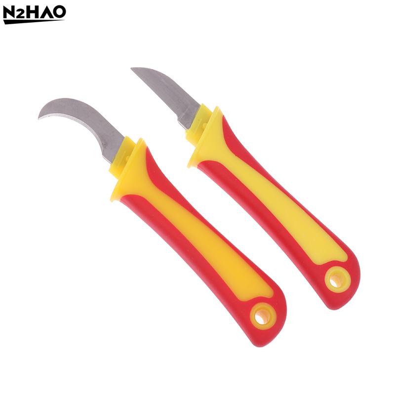 Rubber Hand Tool Insulated Knife Electricians Wire Stripper Cable Stripping Snips Straight Curved Blade Rubber Handle Peeling
