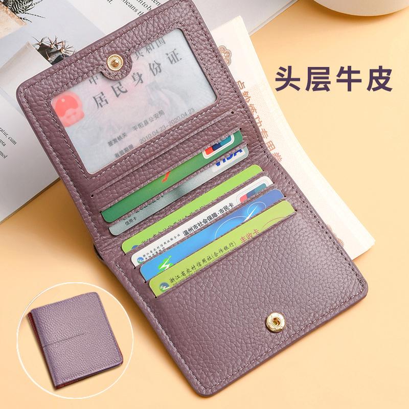 Leder Geldbörse Damen Kurz Klein und Leicht Geldbörse Erste Schicht Rindsleder Kartenetui Premium Faltverschluss Weiche Geldbörse