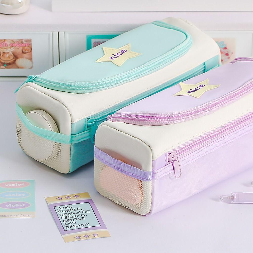 Star Pattern Pencil Case Zipper Design Stationery Storing Bag Stationery Organizer  School Office