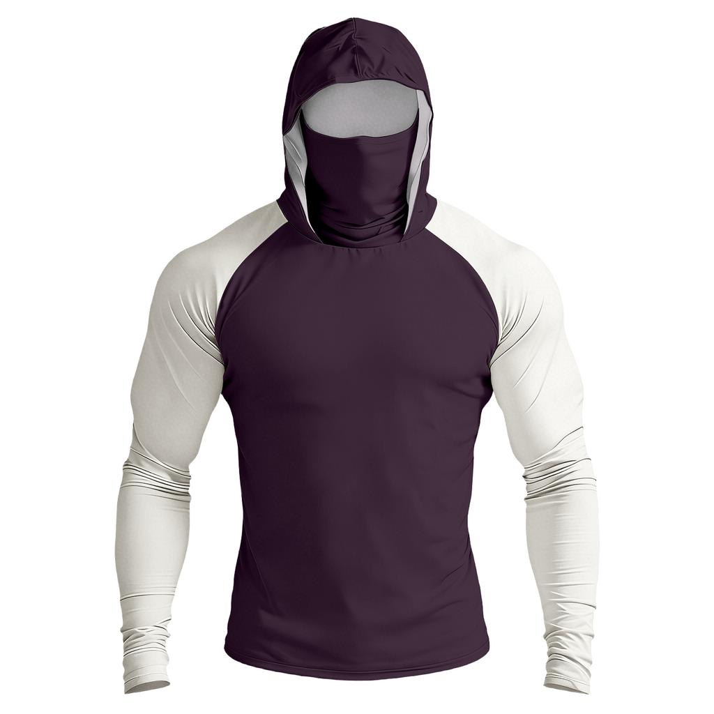Maglia da Uomo a Maniche Lunghe con Cappuccio, Prestazioni Elevate, Mascherina Integrata e Maniche Raglan per Attività all'Aperto, Abbigliamento Sportivo