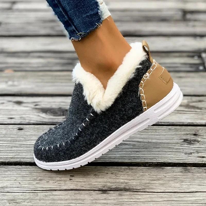 Women's Boots 2025 Hot Selling New Item Women's Winter Round Head Plush Warm Short Tube Flat Bottom Snow Boots Plus Size 43