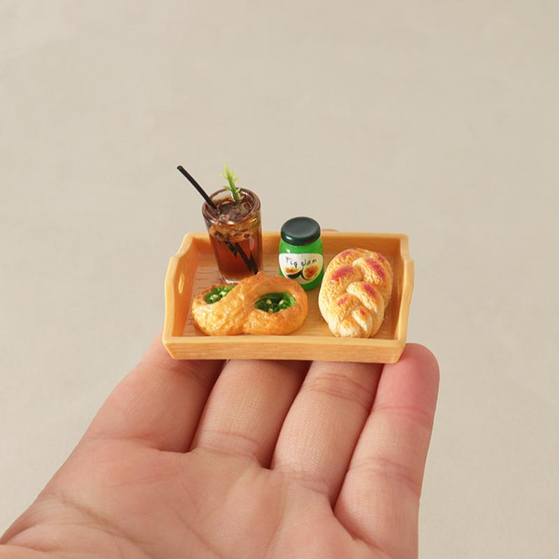 5Pcs Miniature Dollhouse Sumilation Mini Bread Dim Sum Drink With Plate Afternoon Tea Decoration For Kid Pretend Play Toys