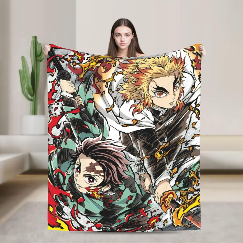 Demons Agatsuma Zenitsu Slayers Blanket Flannel  Winter Anime Multifunction Warm Throw Blankets for Car