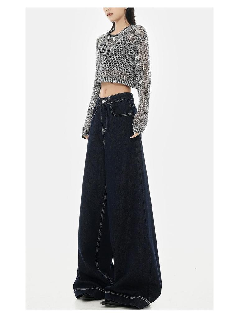 KEN STUDIO Women's Retro Loose Wide Leg Denim Jeans - Early Autumn Collection