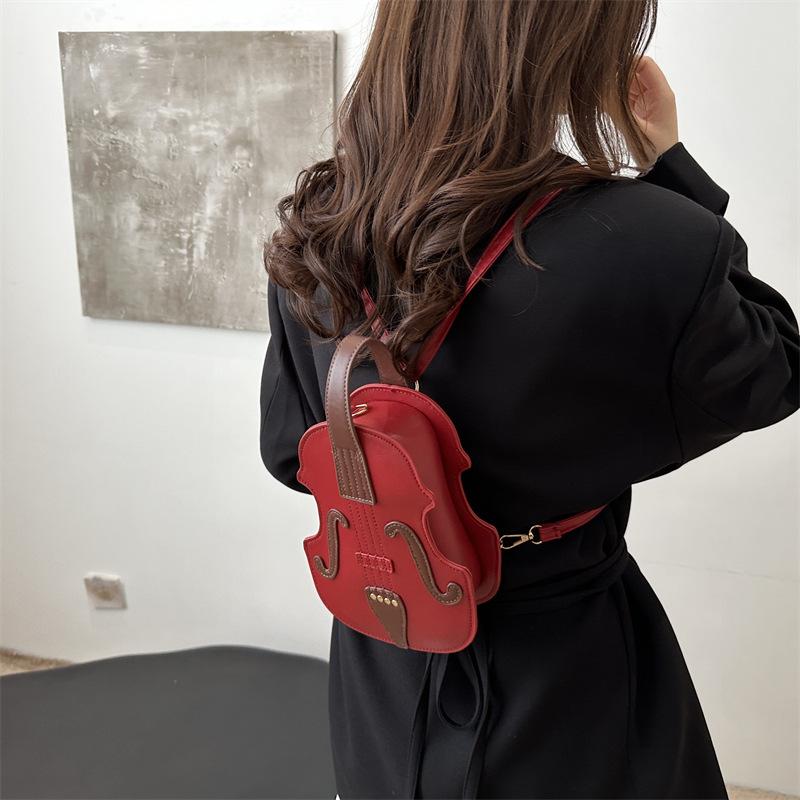 Faux Leather Violin Crossbody Bag, Sling Shoulder Purse for Women, Trendy Fiddle Shaped Handbag