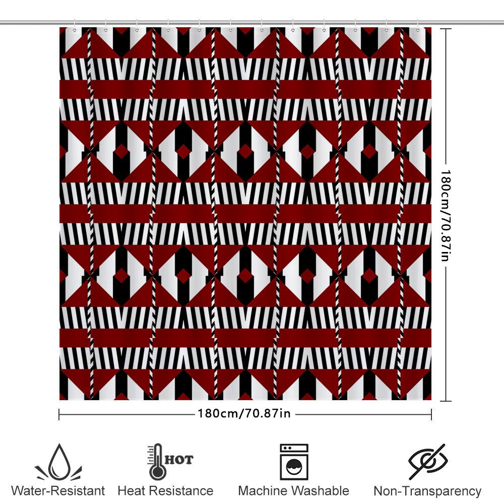 Modern Red White Geometric Shower Curtain Set Striped Bath Decor Water-Resistant Fabric Perfect For Bathroom Multiple Sizes Avai