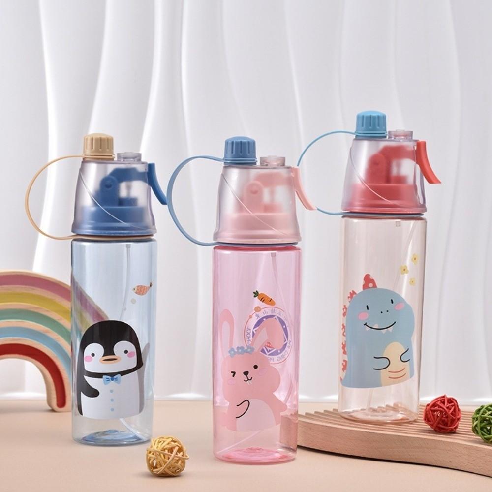 Transparent Cooling Spray Cups Cartoon Plastic Water Bottles Creative Sports Water Cups Summer