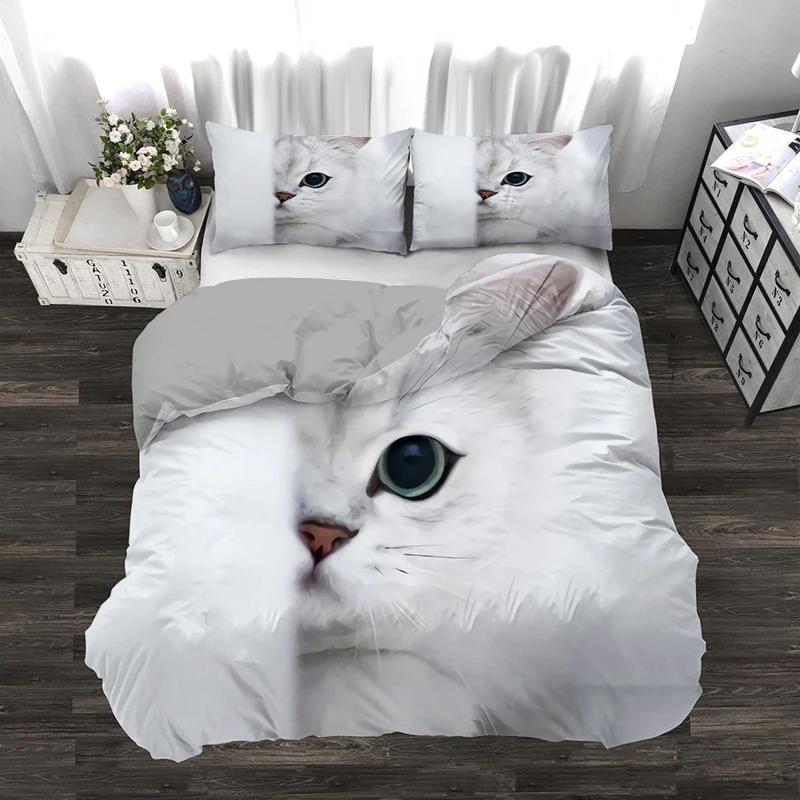 Super Cute Kitten Kids Bedding Set Kawaii Girl Quilt Cove King Queen Size Cute Cat Animal 3pcs Polyester Duvet Cover (No Sheet)
