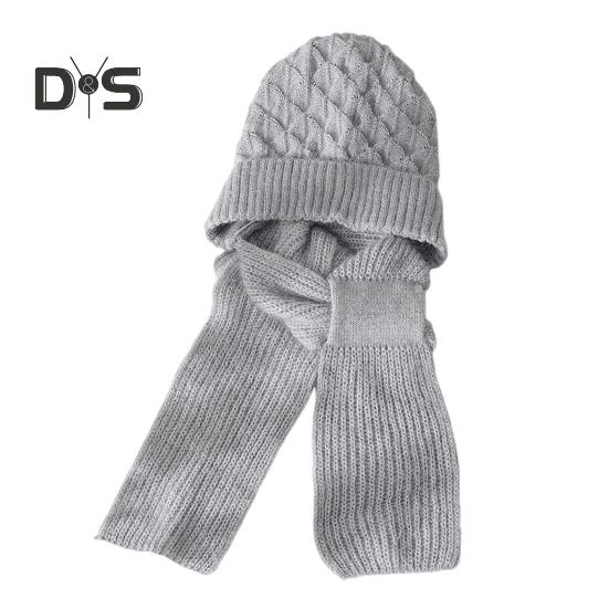 Women Winter Hat with Integrated Scarf Thick Warm Knitted Windproof High Elasticity Full Protection Outdoor Travel Cold Weather Cycling Cap