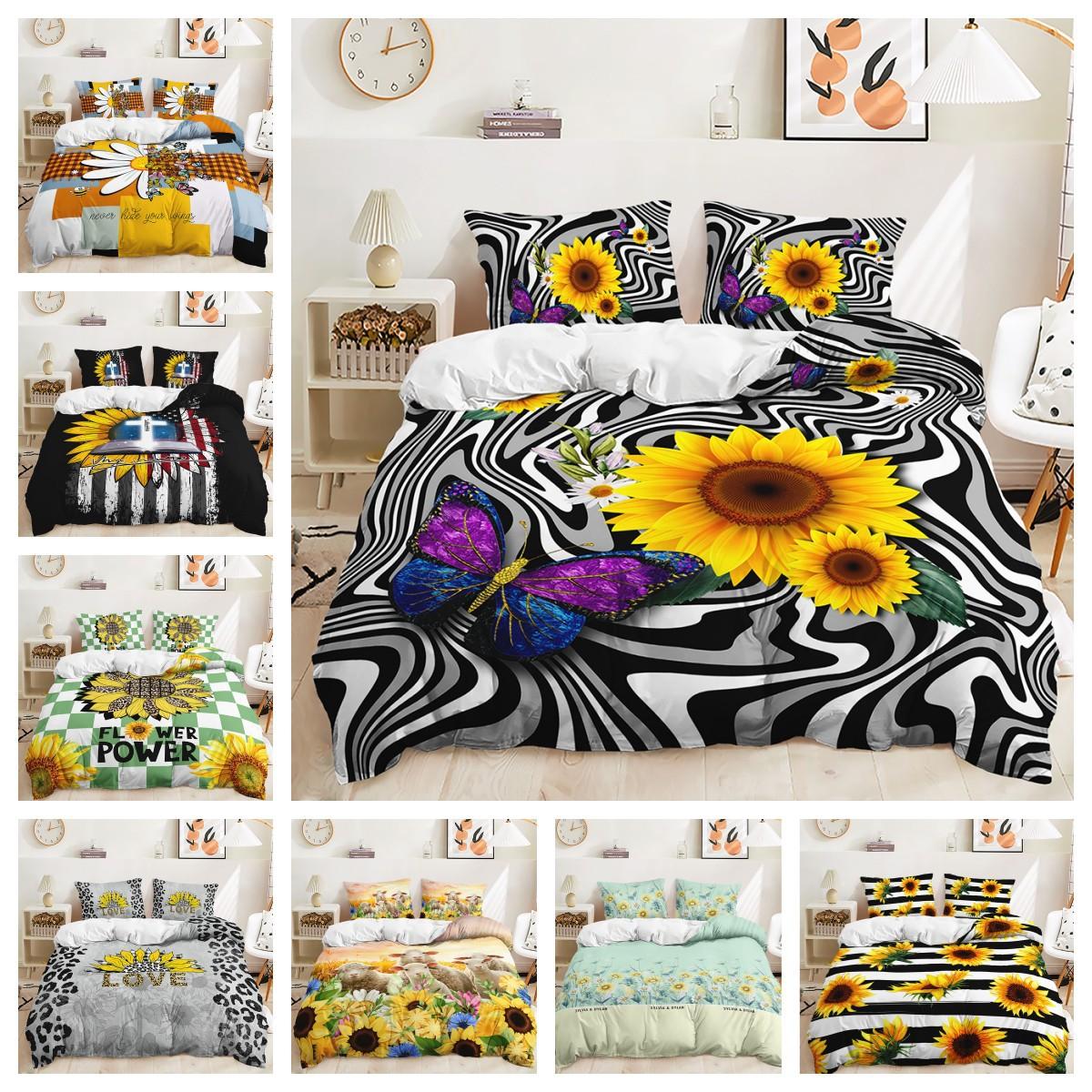 

Quilt Cover Idyllic Sunflower Bed Cover Pillowcase Digital Printing Bedding Three-Piece Set 135 * 200 (two-piece set) 90g