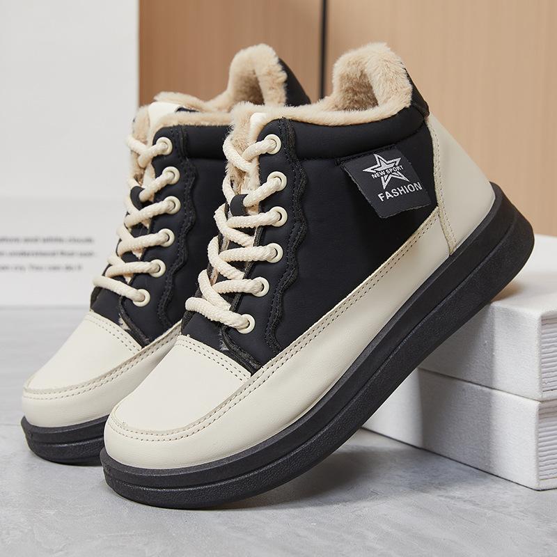 

Зимние теплые женские сноубутсы на шнуровке, обувь для ходьбы, уличные нескользящие кроссовки, удобные короткие ботильоны с подкладкой из искусственного меха, женские ботильоны 35 чёрный