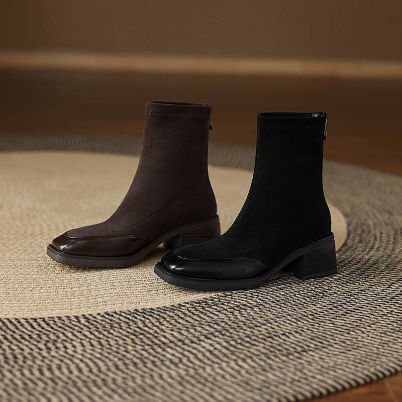 Krazing Pot Flock Winter Square Toe Modern Size 33 Boots Size 43 Zipper Fashion Stretch Ankle Boots
