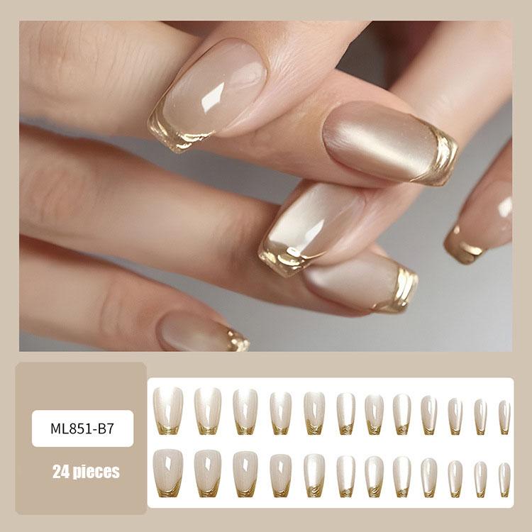 

24 Pieces of Pink Gilded French Armor and Armor, Beautiful Three-dimensional Cat-eye Wearable Armor, Popular Nail Art Patches