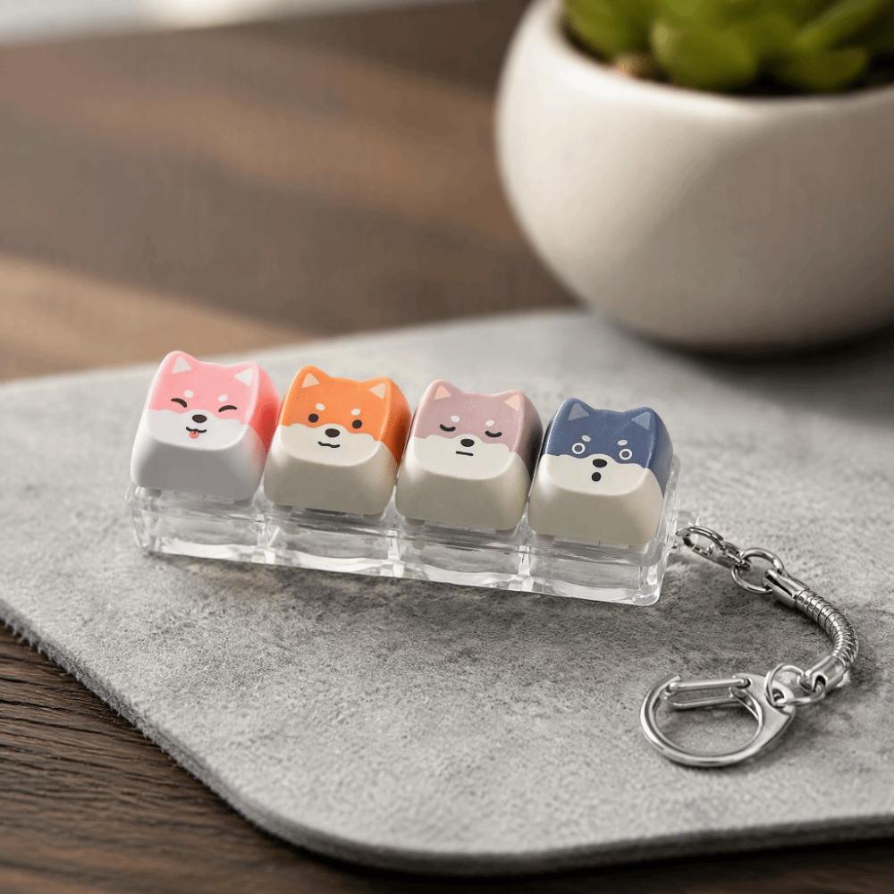 Cute 4-Key Clicker Keychain Small Size Mechanical Switch Keyboard Shiba Inu Fidget Pendant Office