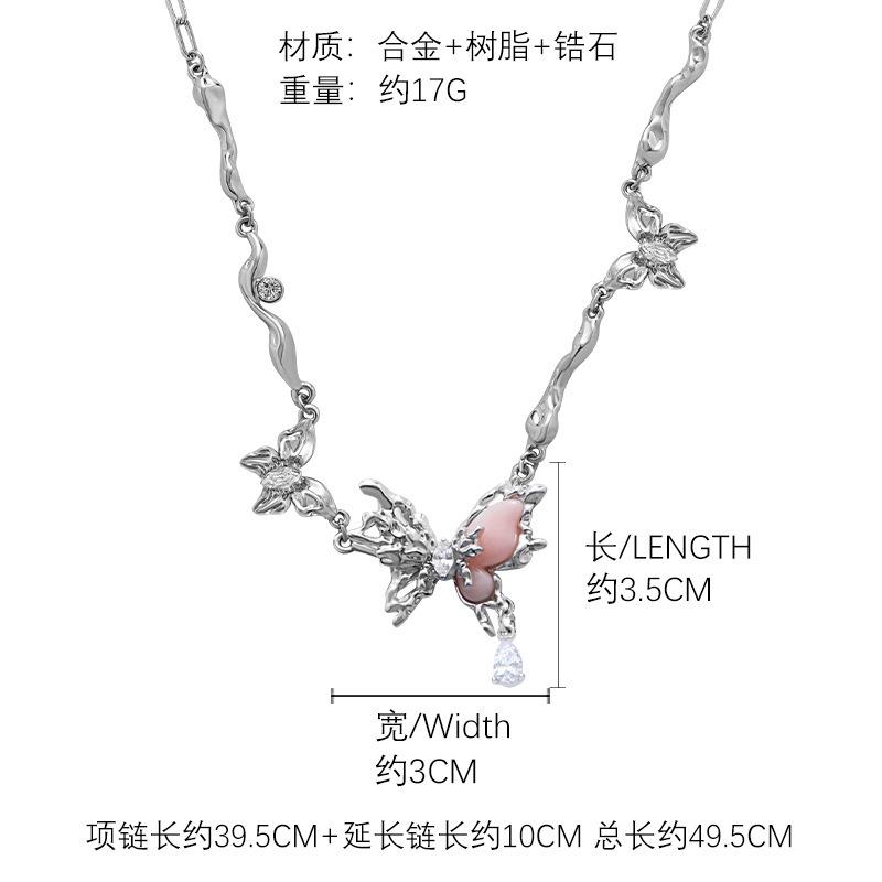 Original pink butterfly necklace summer collarbone chain metal feeling Korean trend item jewelry wholesale