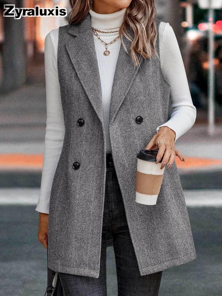 Women's Elegant Vest Autumn Winter New Fashion Blazer Sleeveless Jacket