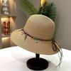 Ethnic style bead decoration big brim straw hat women outdoor vacation sunshade bucket hat foldable sunscreen sun hat