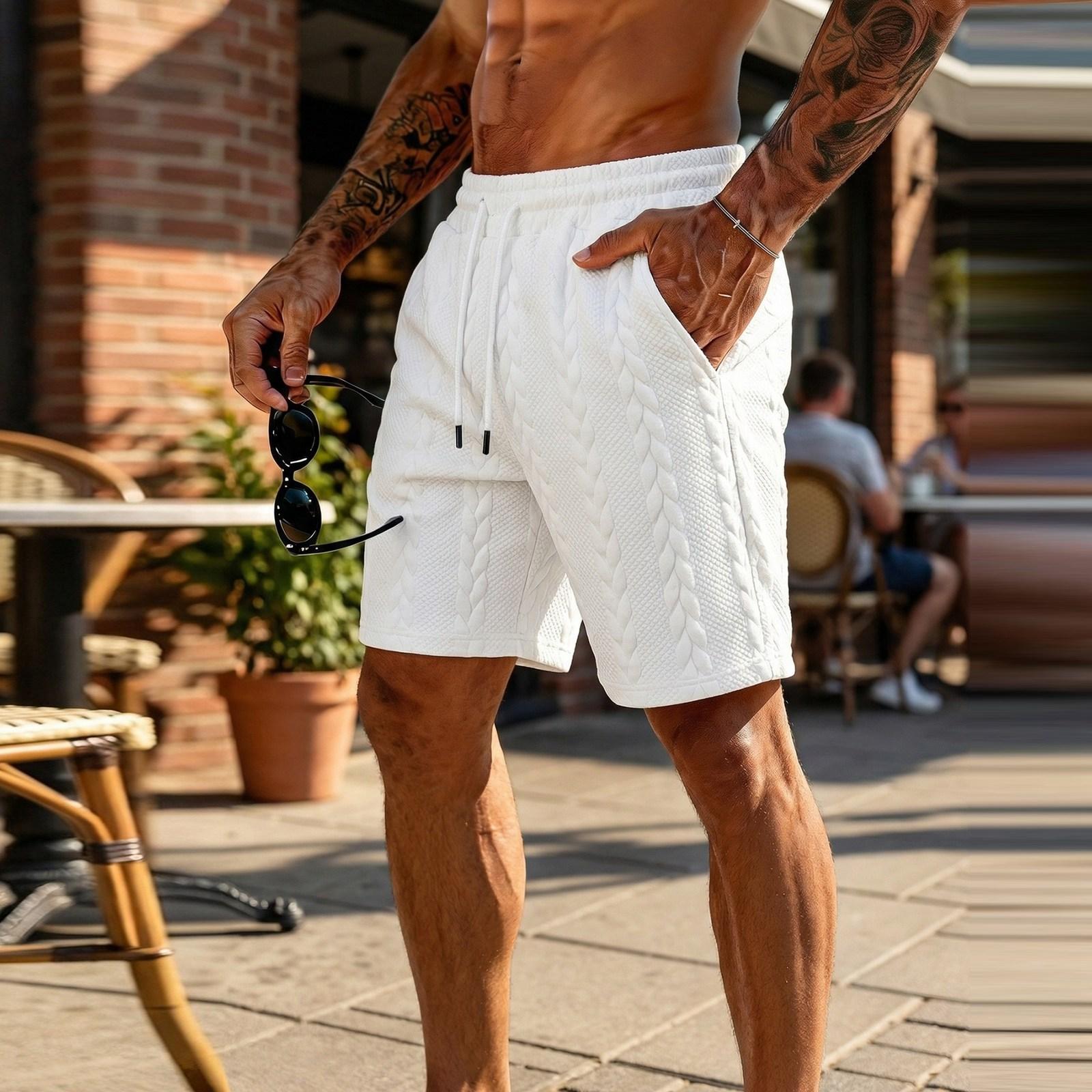 

Men s Short-pant Knitted Fabric Drawstring Pockets Five-inch Midriff Pants XL білий