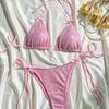 Shiny Pink Micro Bikini Set 2025 Mujer Women Sexy Push Up Thong Swimsuit Summer Bathing Suit Bandage Holiday Swimwear Women