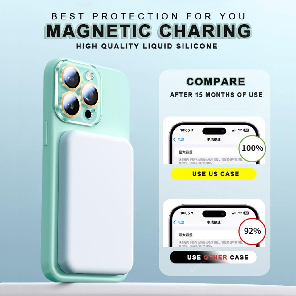 Liquid Silicone Magnetic Phone Cases For iPhone 16 15 13 12 11 Pro Max For Magsafe Camera Glass Protector Cover
