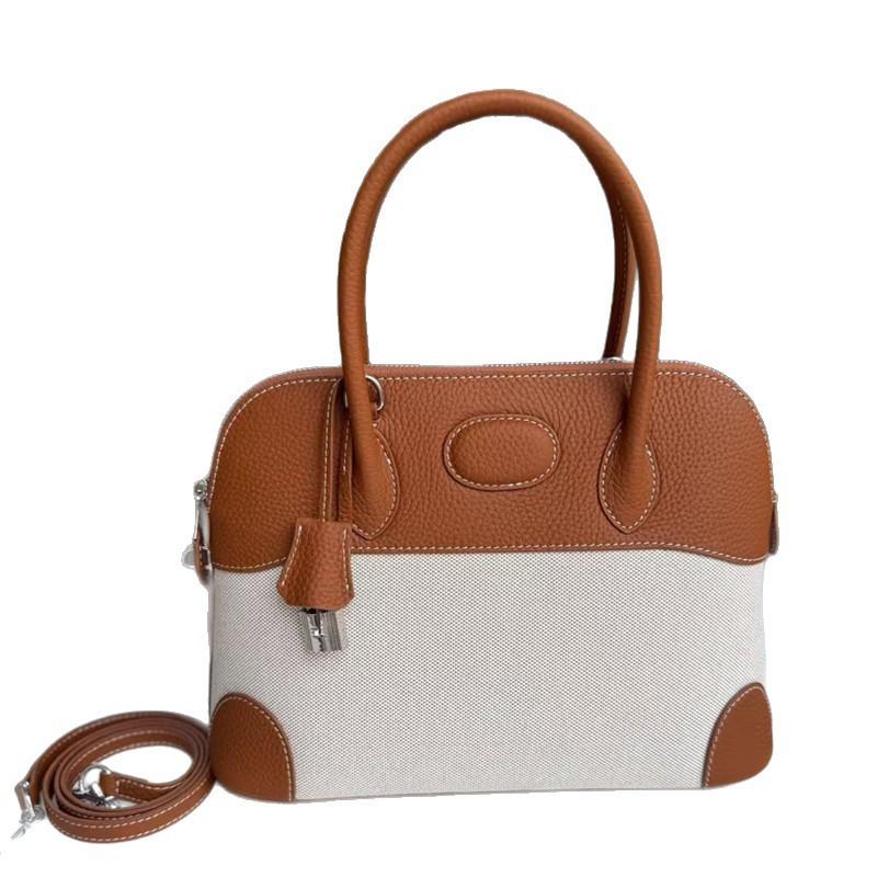 Womens Genuine Leather Bowling Bag Shell Handbag Shoulder Crossbody 2025 Fashion