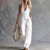 2026 Linnenmix Mouwloze V-hals Jumpsuit Hoge Taille Rechte Pijp Romper Dames Casual Straatkleding