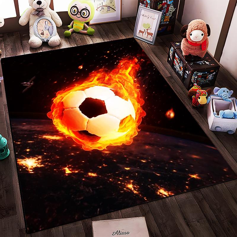 Fiery Soccer Ball Carpet with Space Background for Modern Decor Suitable for use as an anti-slip for living room bedroom sofas