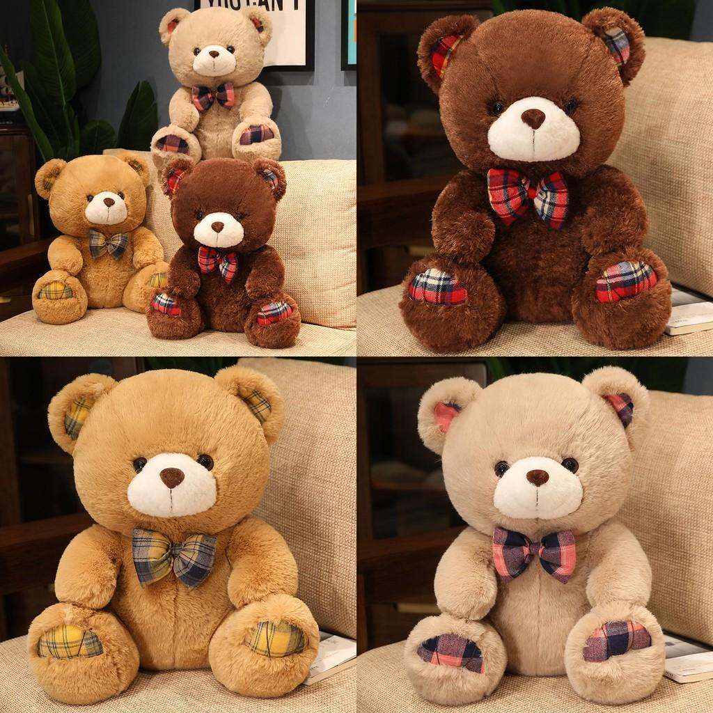 Teddy Plaid Bow Bear Plush Toy Cartoon Love Card Girl Valentine Day Dolls Gifts