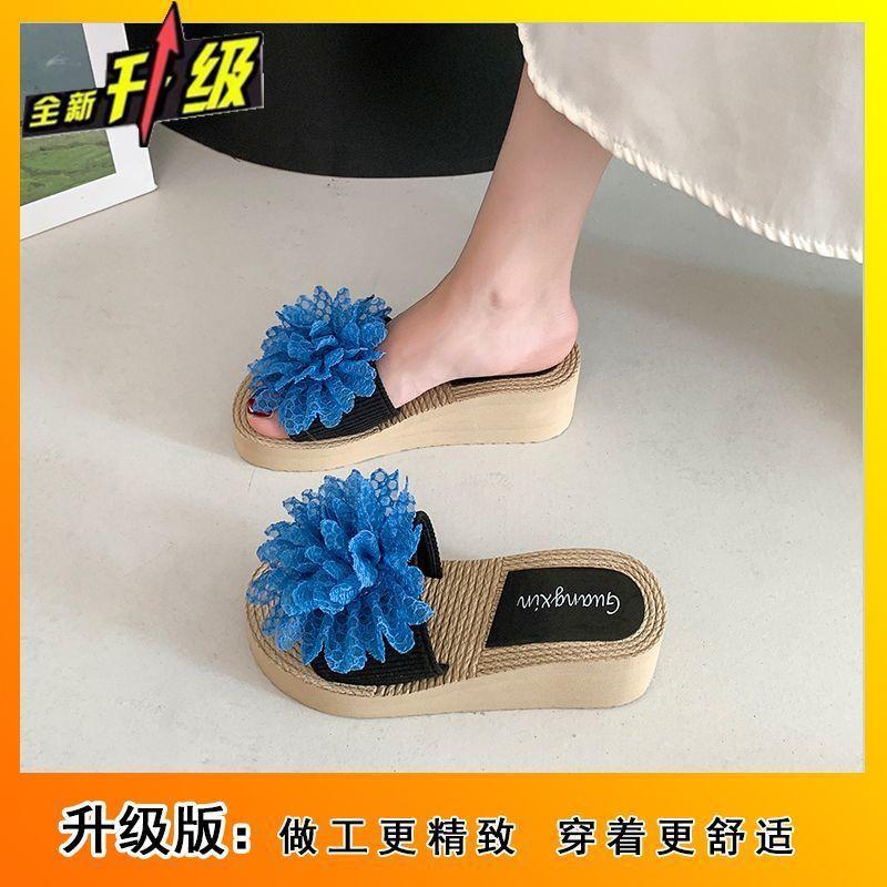 Casual thick-bottomed cool slippers women's 2025 summer wear new fashionable versatile one-word muffin flower slippers