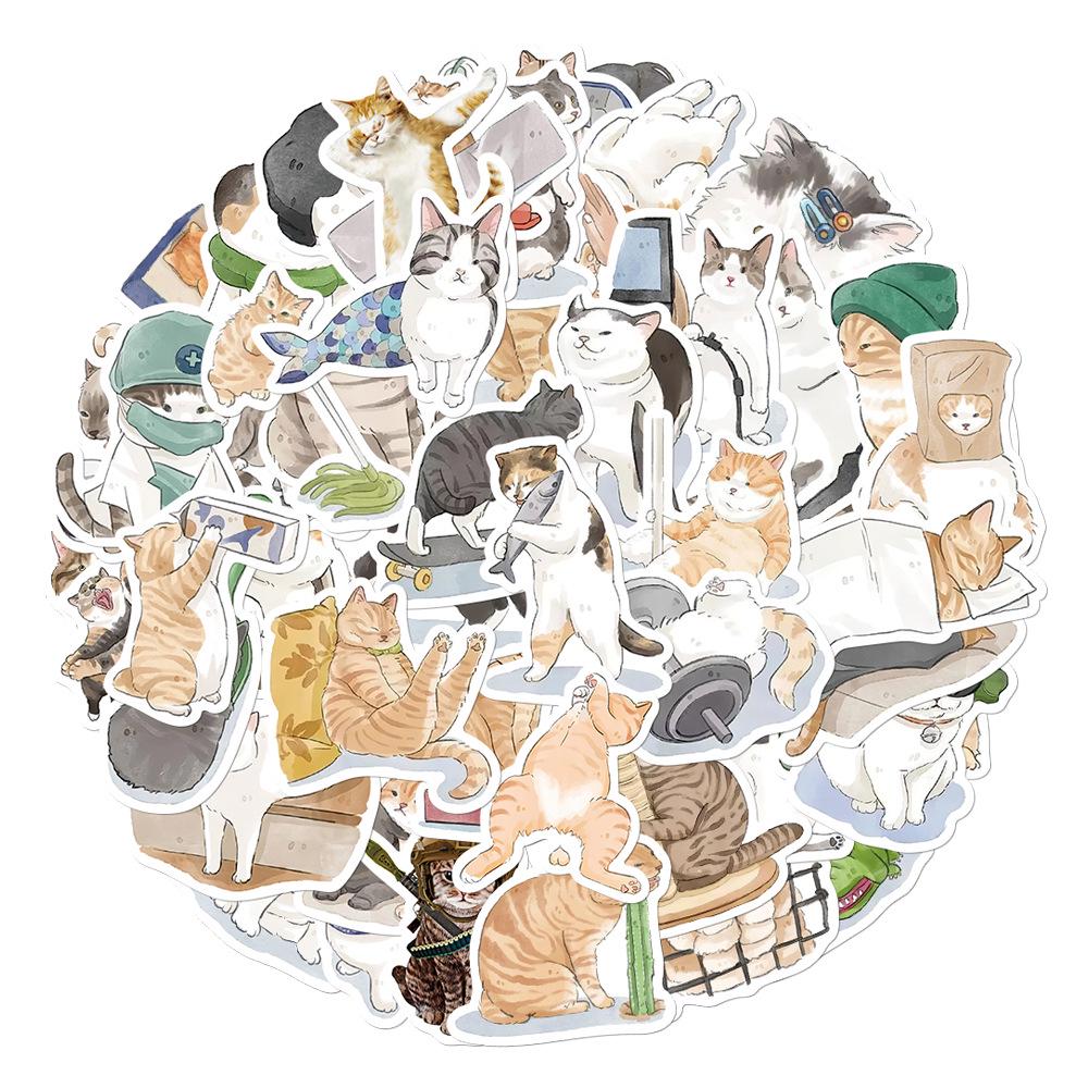 53 Adorable Hand-Painted Waterproof Cat Stickers for Laptops, Notebooks, Water Bottles, and Phones