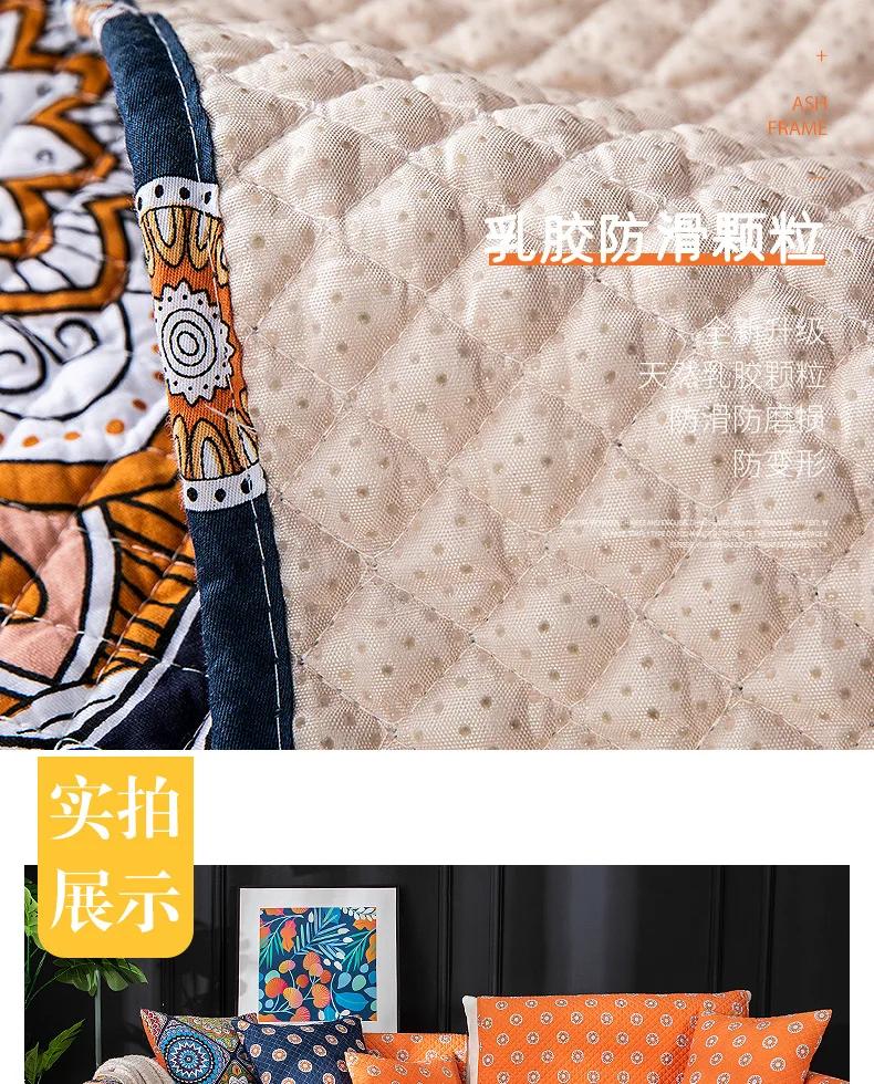 Bohemian Grid Patchwork Pattern Sofa Cushion  Pure Cotton Sofa Cover Pillowcase Anti Slip Dustproof Living Room Sofa Towel