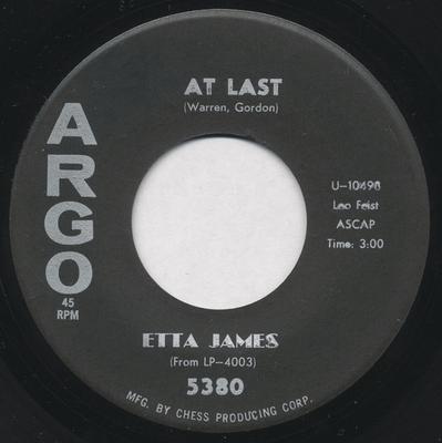 7inch Record ETTA JAMES - At Last / I Just Want To Make Love  5380 Argo 1961 US Soul/Funk Used