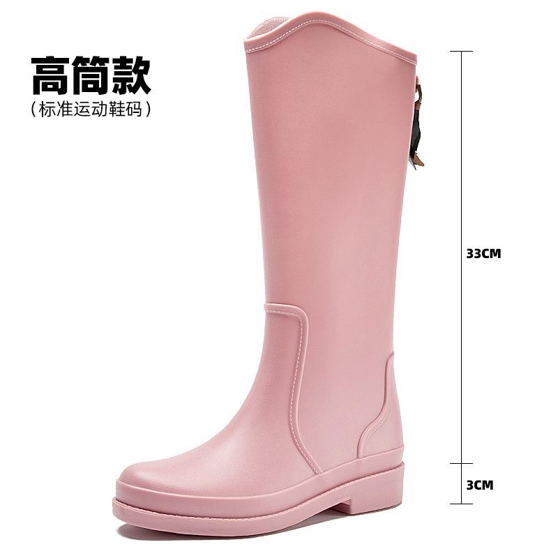 High Tube Rain Shoes Women's Fashion Rain Boots Outdoor Waterproof Shoes Rubber Shoes Velvet Medium Tube Kitchen Non-slip Water Boots Women