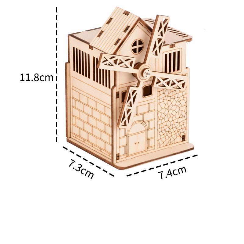 FEOOE Custom Wood 3D Quebra-cabeça tridimensional Quebra-cabeça de madeira Quebra-cabeça infantil Brinquedo Spot Windmill Hair Bar Caixa de oito tons CJ