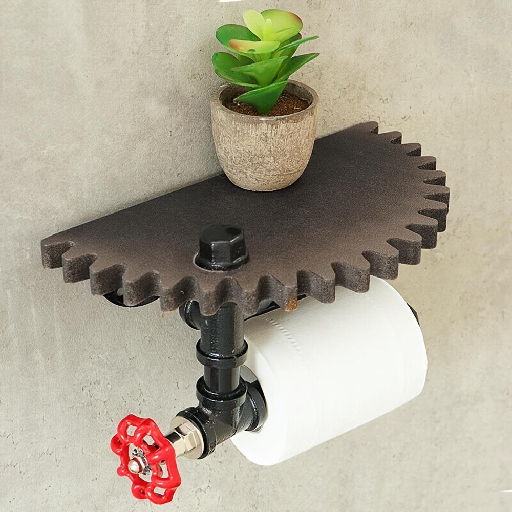 Vintage Industrial Pipe Shelf Wall Mount Rustic Bar Decor with Towel and Toilet Paper Holder, Ideal for Home, Office, Cafe Brown Timber Wood,16cm