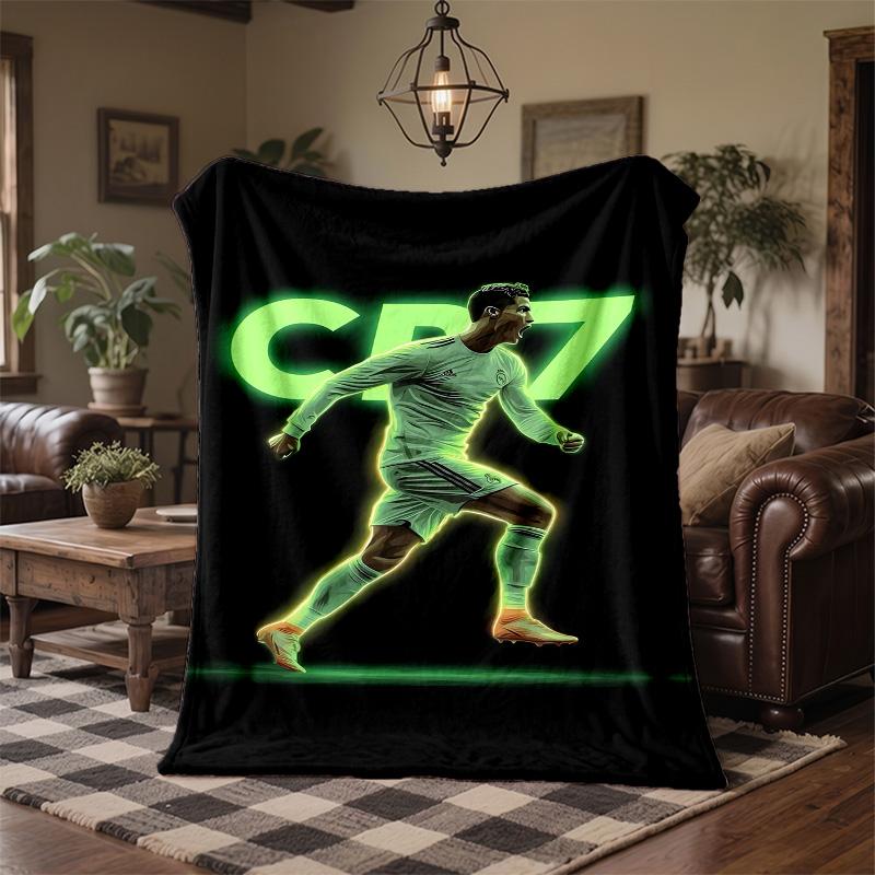 Cristiano Ronaldo Theme Fleece Blanket Cozy Soft Plush Blanket For Bedroom Couch Travel