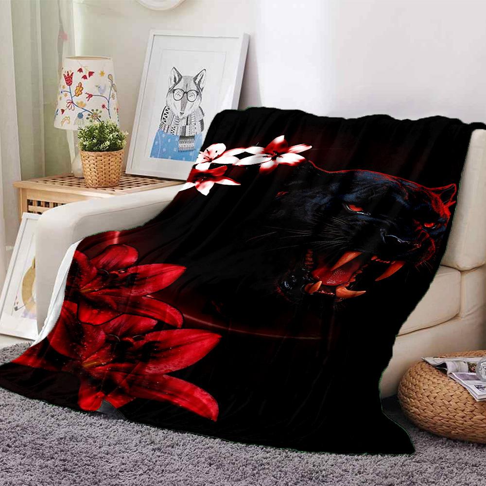 

1pc Panther Flowers Soft Warm Throw Blanket Nap Blanket For Couch Sofa Office Bed Camping Travel,Comfortable 80cmx120cm