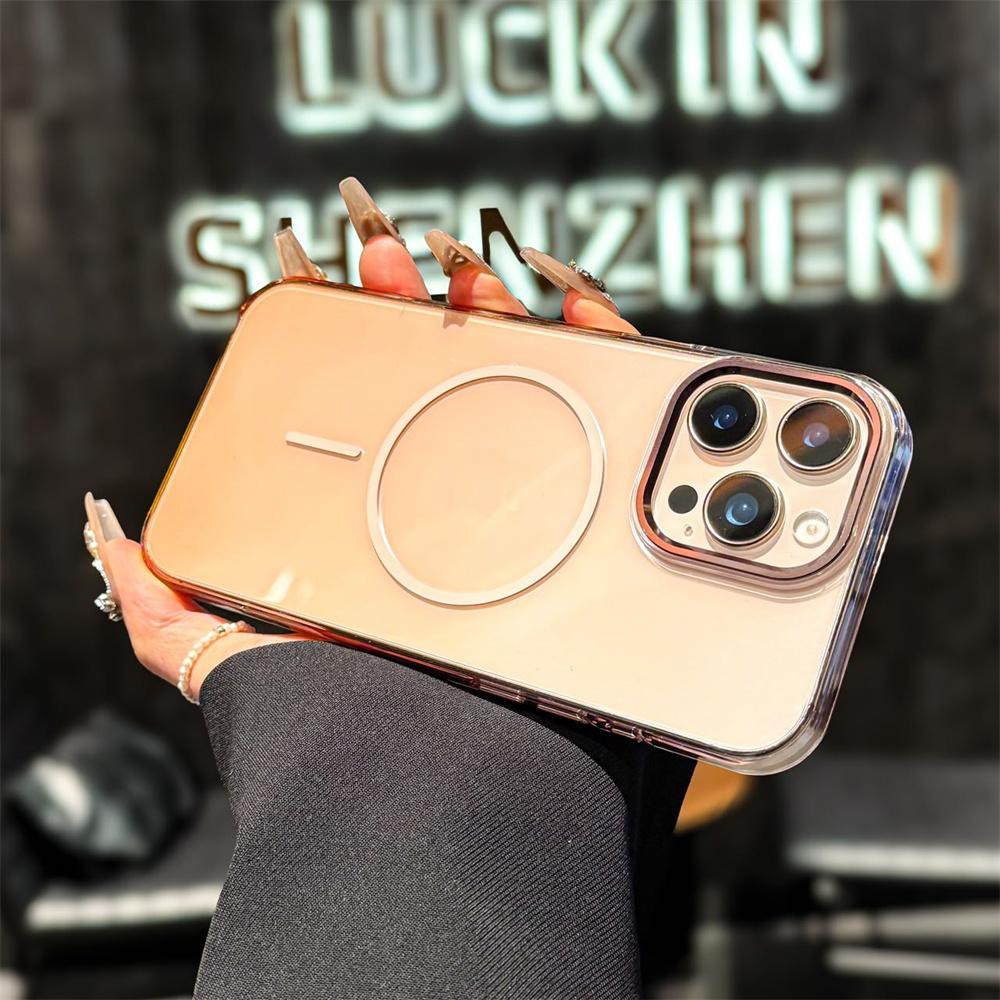 

For iPhone 15 Pro Max Magnetic Case Gradient Color Hard PC Phone Back Cover Desert Gold