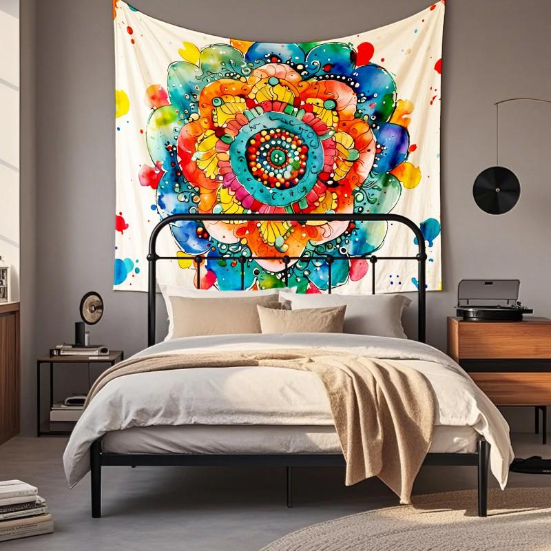 Boho Chic Wall Tapestry With Moon Phase Floral Starry Sky Design Bedroom Yoga Studio Decor