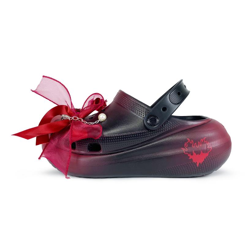 Crocs Crush Clog Puff Shoes EVA Beautifully Crafted Rose Flame Love Note Bow Ribbon Pearl Gift Box Clog Shoes Unisex Black and Red