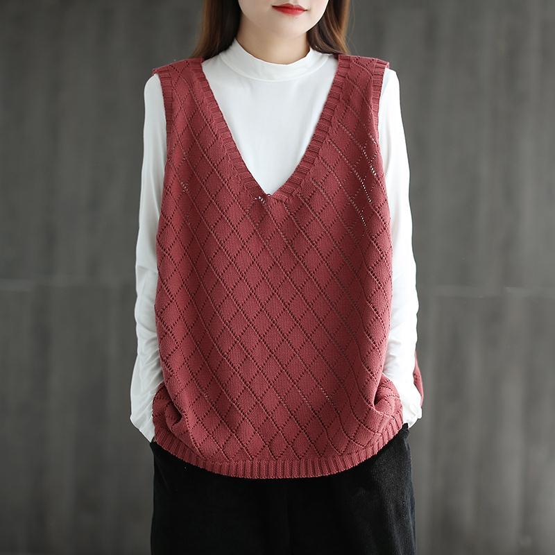 Women's Artistic Retro Hollow-Out Crocheted Vest Plus-Size Loose Knitted Vest Versatile Outer-Wear Coat for Spring and Autumn