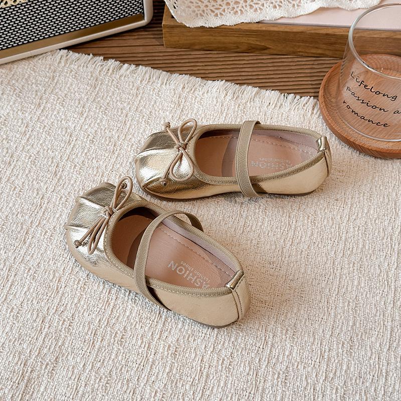 Girls' Flat Shoes Korean Style Kids Causal Princess Leather Shoes Fashion Versatile Children's Walking Shoe Solid Color Bowtie