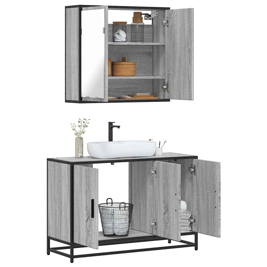 2 Piece Bathroom Furniture Set Gray Sonoma Particleboard