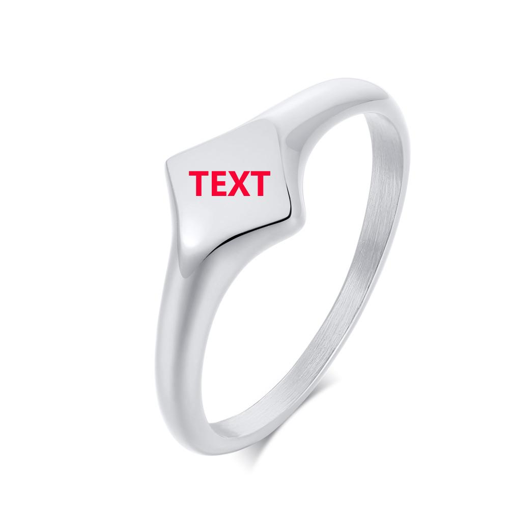 Elegant Personalized Bar Ring for Women Gold Color Stainless Steel Signet Stamp Ring Round Square Initial Custom Jewelry